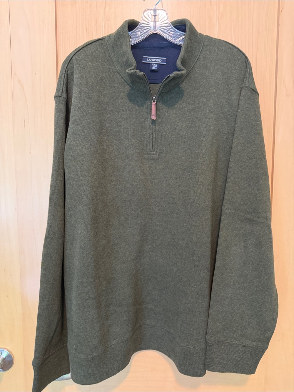 Lands' End Men's Olive Green Half-Zip Cotton Pullover Sweater